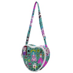 Blue Denim And Drawings Daisies Aqua Heart Shoulder Bag by snowwhitegirl