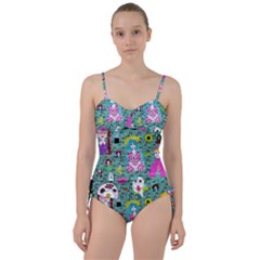 Blue Denim And Drawings Daisies Aqua Sweetheart Tankini Set