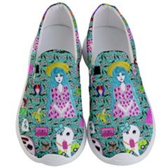 Blue Denim And Drawings Daisies Aqua Men s Lightweight Slip Ons by snowwhitegirl