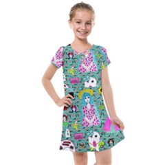 Blue Denim And Drawings Daisies Aqua Kids  Cross Web Dress