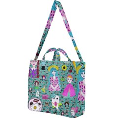 Blue Denim And Drawings Daisies Aqua Square Shoulder Tote Bag by snowwhitegirl