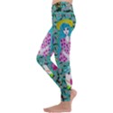 Blue Denim And Drawings Daisies Aqua Kids  Lightweight Velour Leggings View2