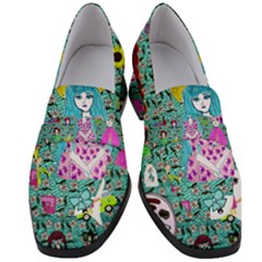 Blue Denim And Drawings Daisies Aqua Women s Chunky Heel Loafers by snowwhitegirl