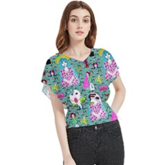 Blue Denim And Drawings Daisies Aqua Butterfly Chiffon Blouse