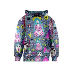 Blue Denim And Drawings Daisies Kids  Pullover Hoodie