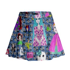 Blue Denim And Drawings Daisies Mini Flare Skirt by snowwhitegirl