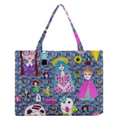 Blue Denim And Drawings Daisies Zipper Medium Tote Bag by snowwhitegirl