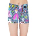 Blue Denim And Drawings Daisies Kids  Sports Shorts View1