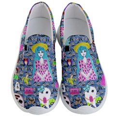 Blue Denim And Drawings Daisies Men s Lightweight Slip Ons by snowwhitegirl