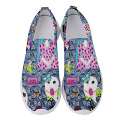 Blue Denim And Drawings Daisies Women s Slip On Sneakers by snowwhitegirl