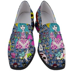 Blue Denim And Drawings Daisies Women s Chunky Heel Loafers by snowwhitegirl