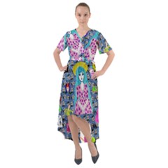 Blue Denim And Drawings Daisies Front Wrap High Low Dress by snowwhitegirl