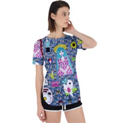 Blue Denim And Drawings Daisies Perpetual Short Sleeve T-shirt