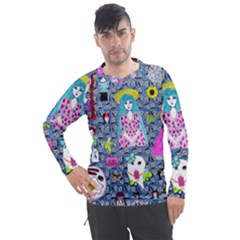 Blue Denim And Drawings Daisies Men s Pique Long Sleeve Tee