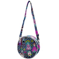 Blue Denim And Drawings Daisies Crossbody Circle Bag by snowwhitegirl