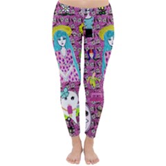 Blue Denim And Drawings Daisies Pink Classic Winter Leggings