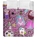 Blue Denim And Drawings Daisies Pink Duvet Cover Double Side (California King Size) View1