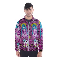 Blue Denim And Drawings Daisies Pink Men s Windbreaker by snowwhitegirl