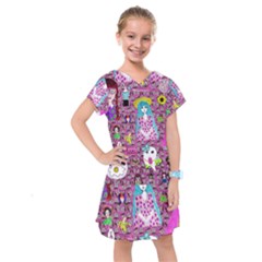 Blue Denim And Drawings Daisies Pink Kids  Drop Waist Dress by snowwhitegirl