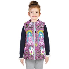 Blue Denim And Drawings Daisies Pink Kids  Hooded Puffer Vest by snowwhitegirl