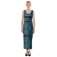 Blue Motif Design Fitted Maxi Dress by tmsartbazaar