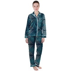 Blue Motif Design Satin Long Sleeve Pyjamas Set by tmsartbazaar