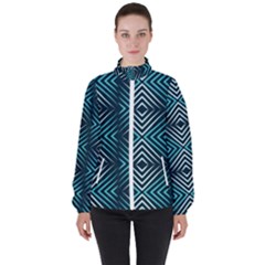 Blue Motif Design Women s High Neck Windbreaker by tmsartbazaar