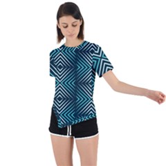 Blue Motif Design Asymmetrical Short Sleeve Sports Tee