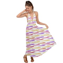 Cartoon Style Snake Drawing Motif Pattern Print Backless Maxi Beach Dress by dflcprintsclothing