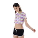 Cartoon Style Snake Drawing Motif Pattern Print Tie Back Short Sleeve Crop Tee View2