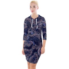 Glowing Coral Pattern Quarter Sleeve Hood Bodycon Dress by LoolyElzayat