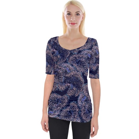 Glowing Coral Pattern Wide Neckline Tee by LoolyElzayat