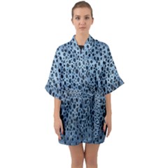 Blue Spotty Pattern Half Sleeve Satin Kimono  by LoolyElzayat