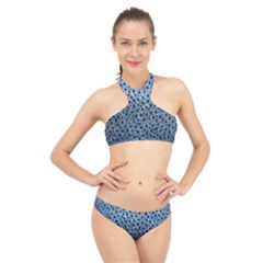 Blue Spotty Pattern High Neck Bikini Set