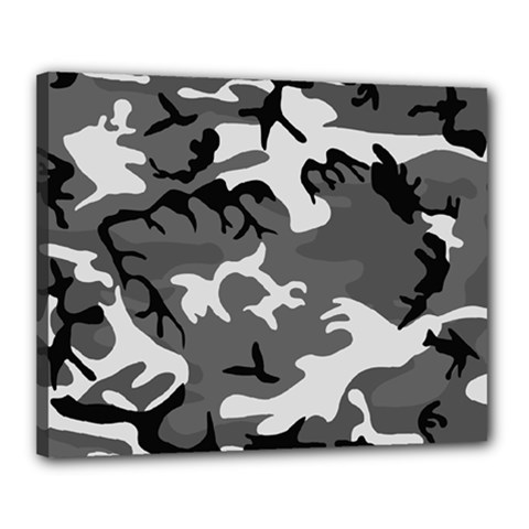 Army Winter Camo, Camouflage Pattern, Grey, Black Canvas 20  X 16  (stretched) by Casemiro