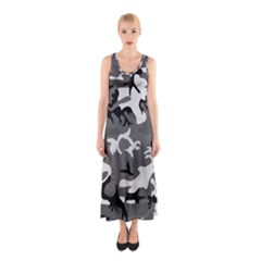 Army Winter Camo, Camouflage Pattern, Grey, Black Sleeveless Maxi Dress by Casemiro