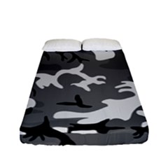 Army Winter Camo, Camouflage Pattern, Grey, Black Fitted Sheet (full/ Double Size) by Casemiro