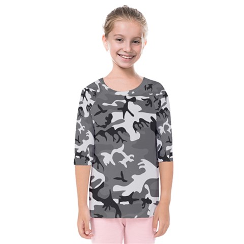 Army Winter Camo, Camouflage Pattern, Grey, Black Kids  Quarter Sleeve Raglan Tee by Casemiro