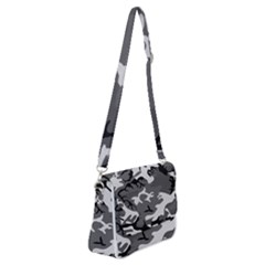 Army Winter Camo, Camouflage Pattern, Grey, Black Shoulder Bag With Back Zipper by Casemiro