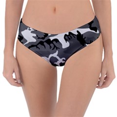 Army Winter Camo, Camouflage Pattern, Grey, Black Reversible Classic Bikini Bottoms by Casemiro