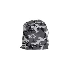 Army Winter Camo, Camouflage Pattern, Grey, Black Drawstring Pouch (xs) by Casemiro