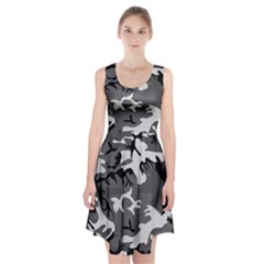 Army Winter Camo, Camouflage Pattern, Grey, Black Racerback Midi Dress by Casemiro