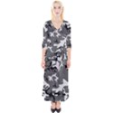 Army winter camo, camouflage pattern, grey, black Quarter Sleeve Wrap Maxi Dress View1