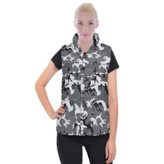 Army Winter Camo, Camouflage Pattern, Grey, Black Women s Button Up Vest by Casemiro