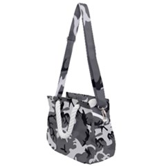 Army Winter Camo, Camouflage Pattern, Grey, Black Rope Handles Shoulder Strap Bag by Casemiro