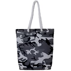 Army Winter Camo, Camouflage Pattern, Grey, Black Full Print Rope Handle Tote (small)