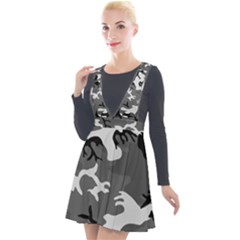 Army Winter Camo, Camouflage Pattern, Grey, Black Plunge Pinafore Velour Dress by Casemiro