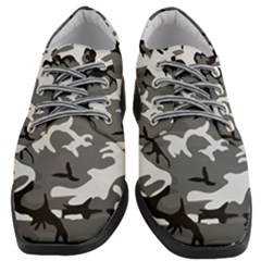 Army Winter Camo, Camouflage Pattern, Grey, Black Women Heeled Oxford Shoes