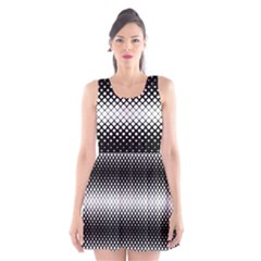 Geometrical Blocks, Rhombus Black And White Pattern Scoop Neck Skater Dress by Casemiro