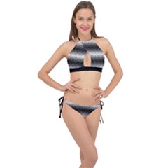 Geometrical Blocks, Rhombus Black And White Pattern Cross Front Halter Bikini Set by Casemiro